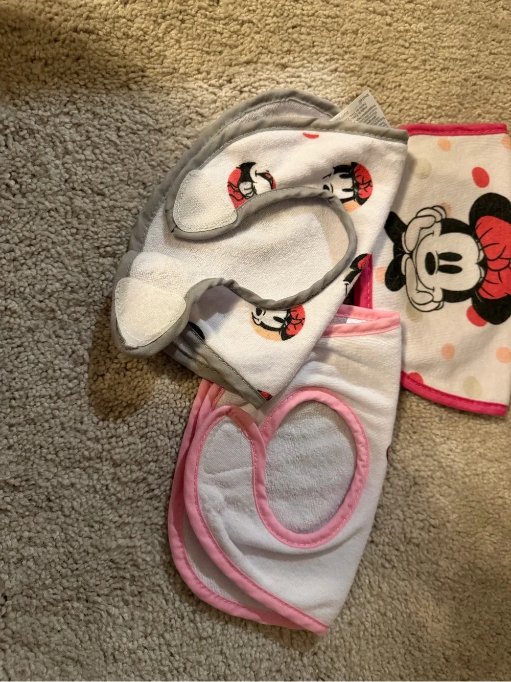Disney Minnie Mouse Pink White and Black Baby Bibs - Set of 3